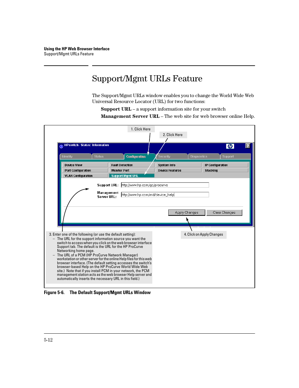 Support/mgmt urls feature, Support/mgmt urls feature -12 | HP 2600 User Manual | Page 76 / 418