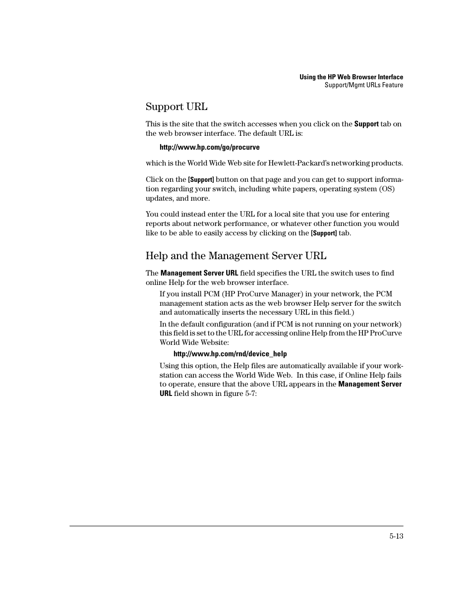 Support url, Help and the management server url, Support url -13 | Help and the management server url -13 | HP 2600 User Manual | Page 77 / 418