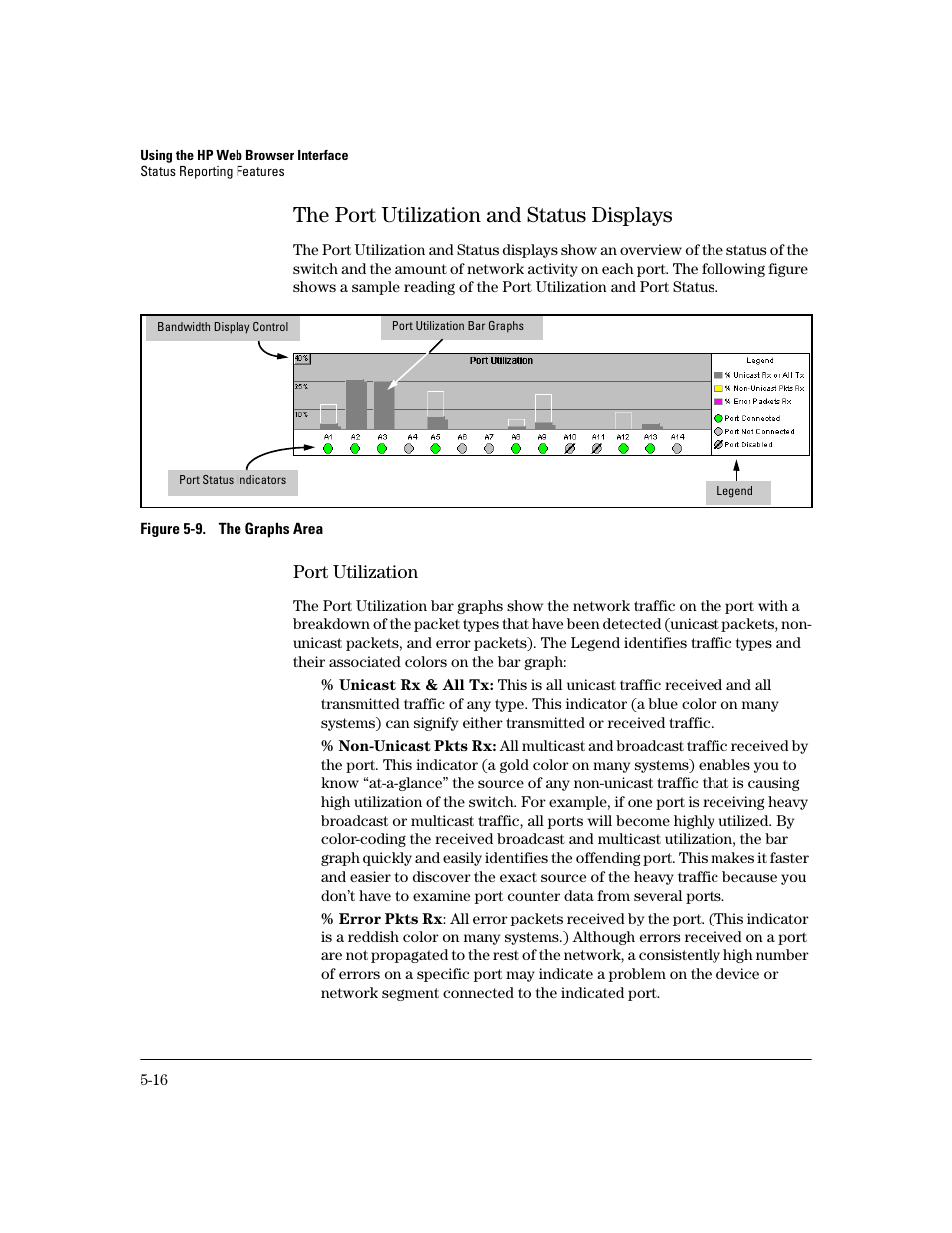 The port utilization and status displays, Port utilization, The port utilization and status displays -16 | Port utilization -16 | HP 2600 User Manual | Page 80 / 418