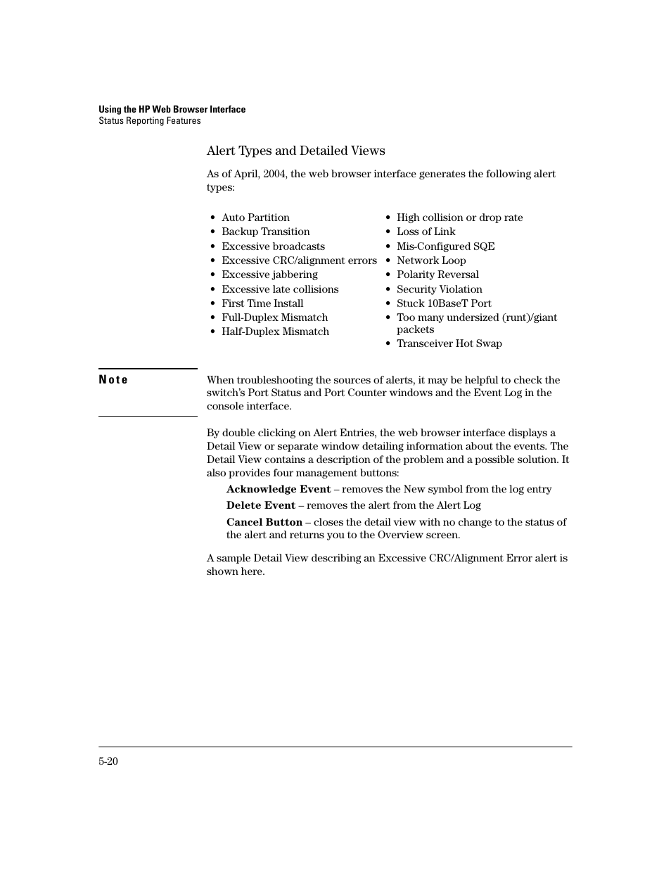 Alert types and detailed views, Alert types and detailed views -20 | HP 2600 User Manual | Page 84 / 418