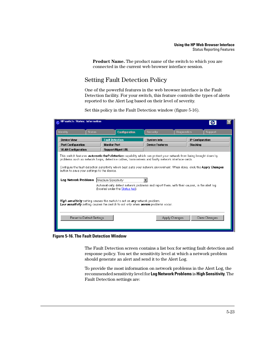 Setting fault detection policy, Setting fault detection policy -23 | HP 2600 User Manual | Page 87 / 418