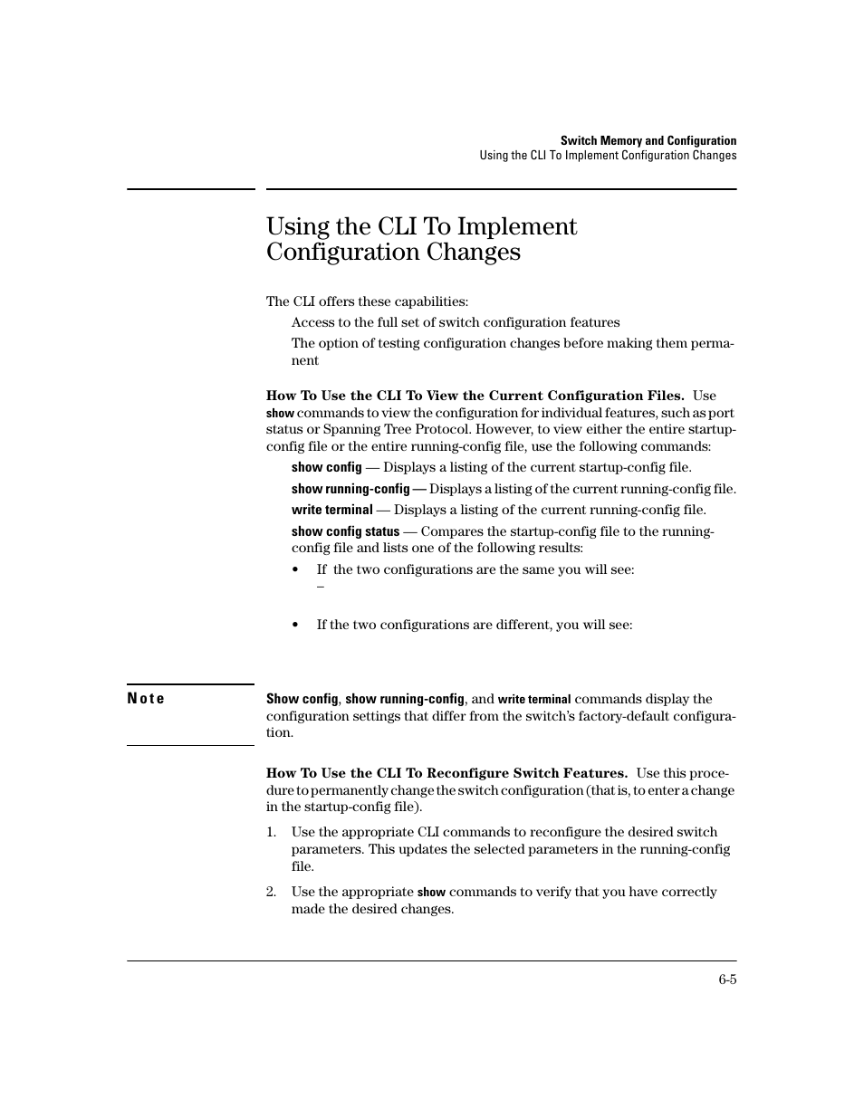 Using the cli to implement configuration changes, How to use the cli to reconfigure switch features | HP 2600 User Manual | Page 93 / 418