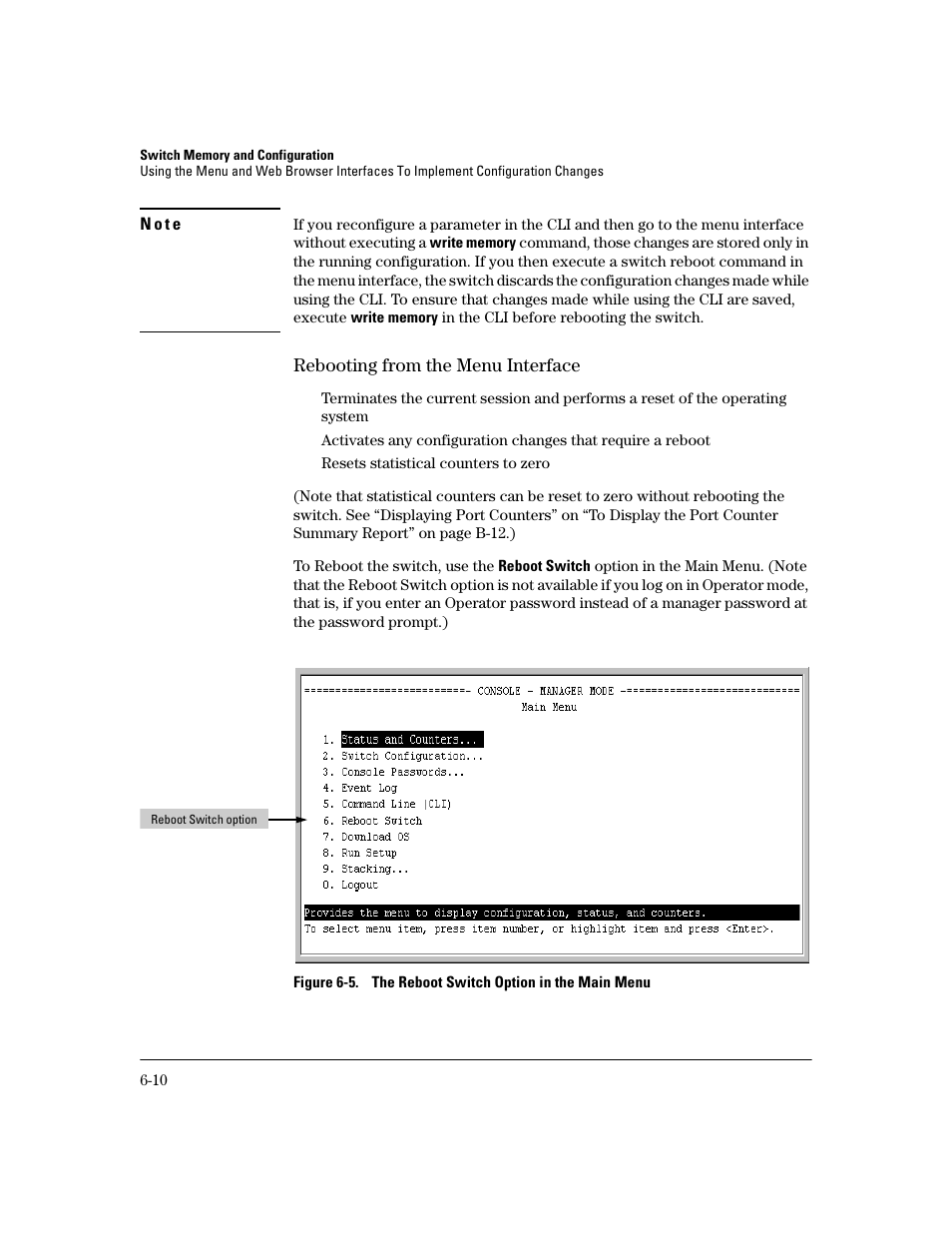 Rebooting from the menu interface, Rebooting from the menu interface -10 | HP 2600 User Manual | Page 98 / 418