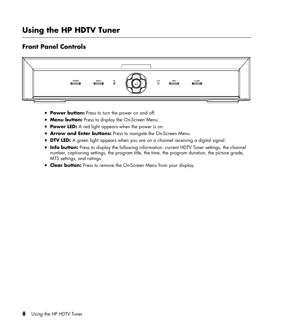 Using the hp hdtv tuner | HP MR4000N User Manual | Page 16 / 36