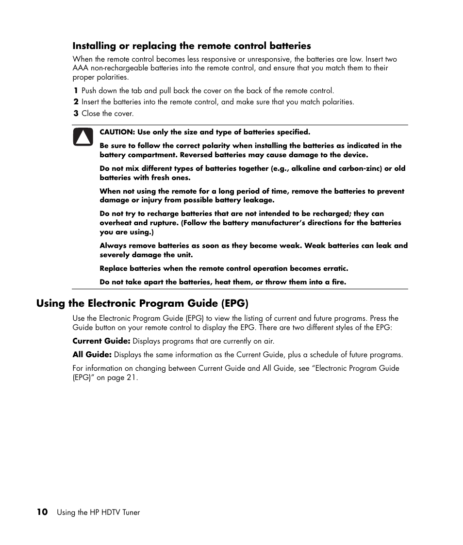 Using the electronic program guide (epg) | HP MR4000N User Manual | Page 18 / 36