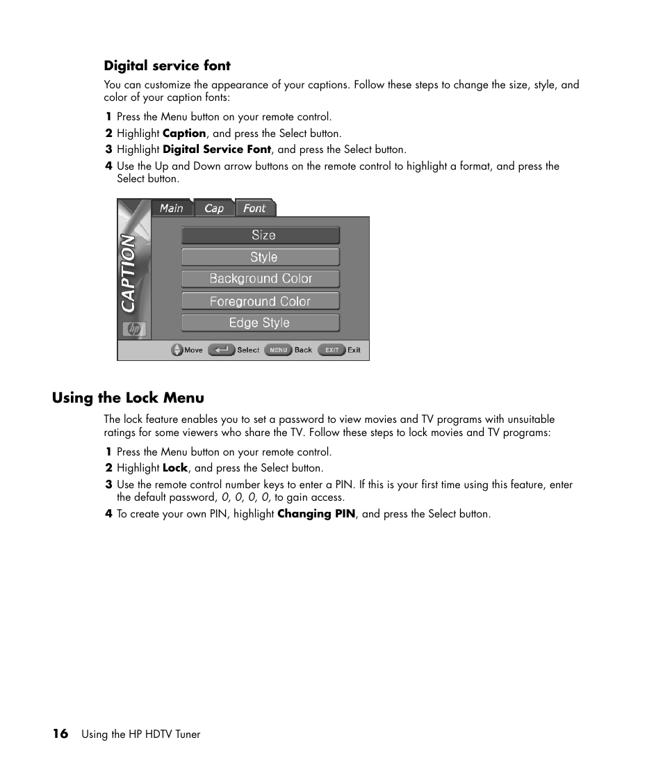 Using the lock menu | HP MR4000N User Manual | Page 24 / 36