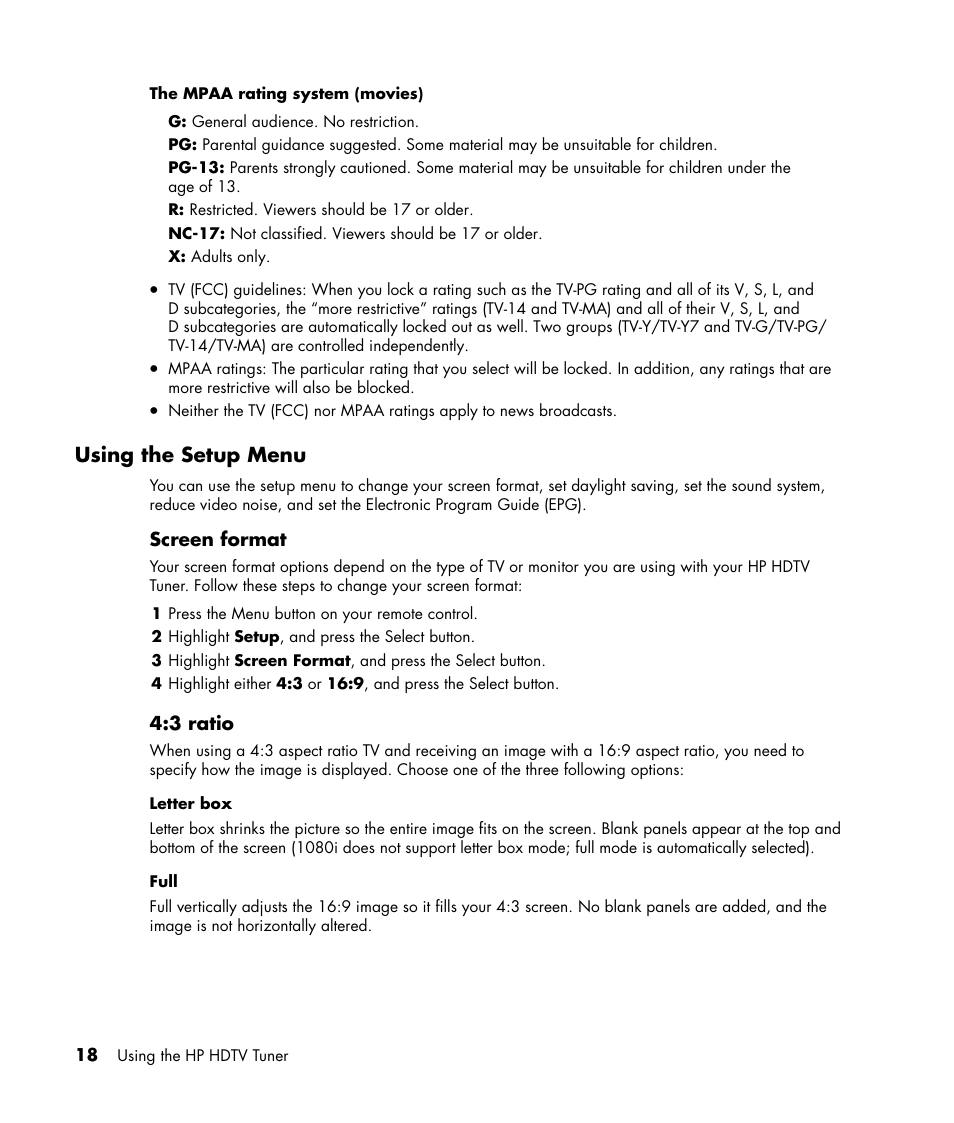 Using the setup menu | HP MR4000N User Manual | Page 26 / 36