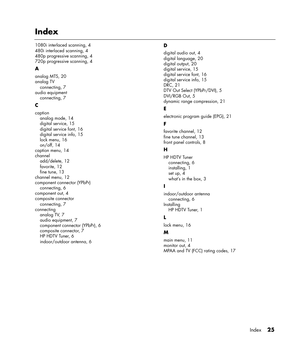 Index | HP MR4000N User Manual | Page 33 / 36