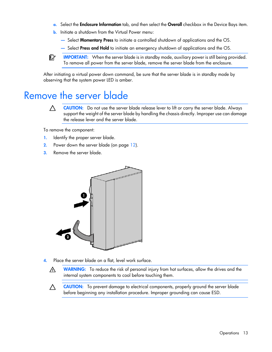 Remove the server blade | HP BL460C G6 User Manual | Page 13 / 107