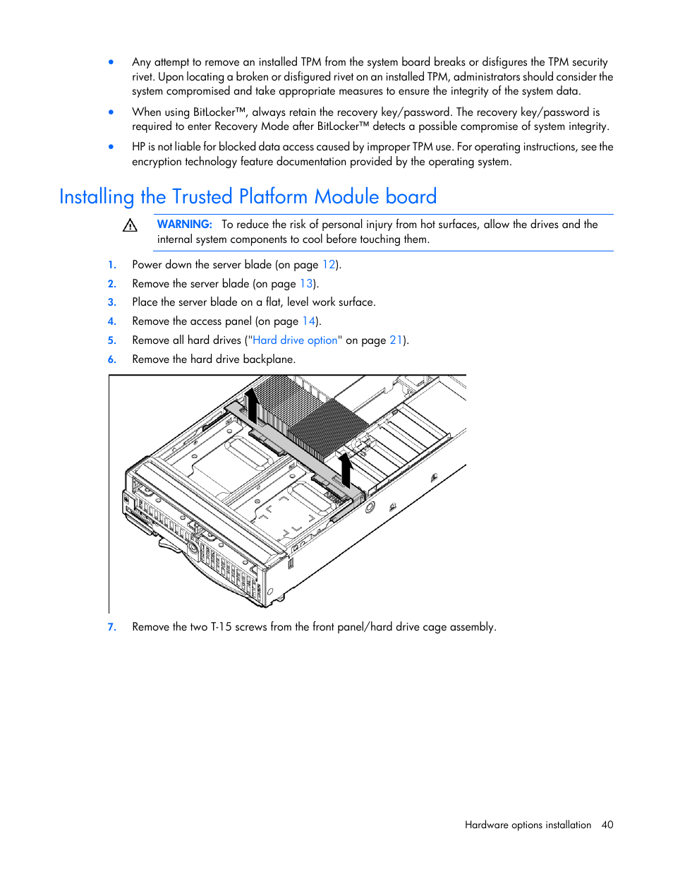 Installing the trusted platform module board | HP BL460C G6 User Manual | Page 40 / 107