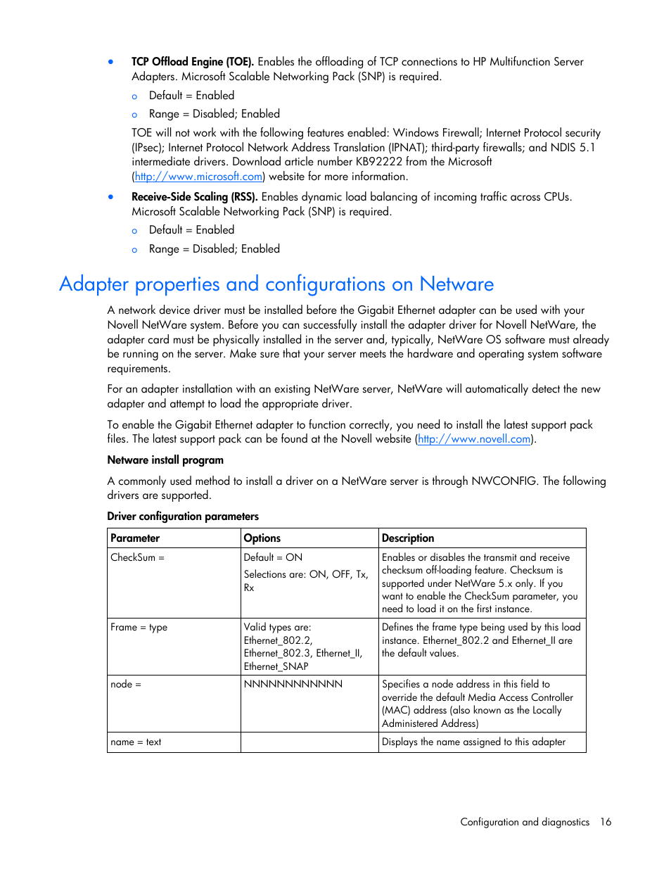 Adapter properties and configurations on netware | HP 441877-00F User Manual | Page 16 / 82