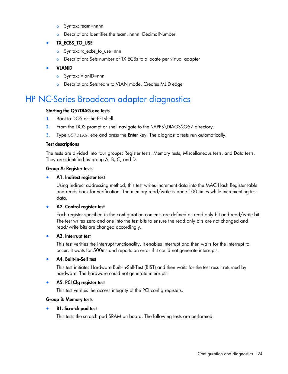 Hp nc-series broadcom adapter diagnostics | HP 441877-00F User Manual | Page 24 / 82