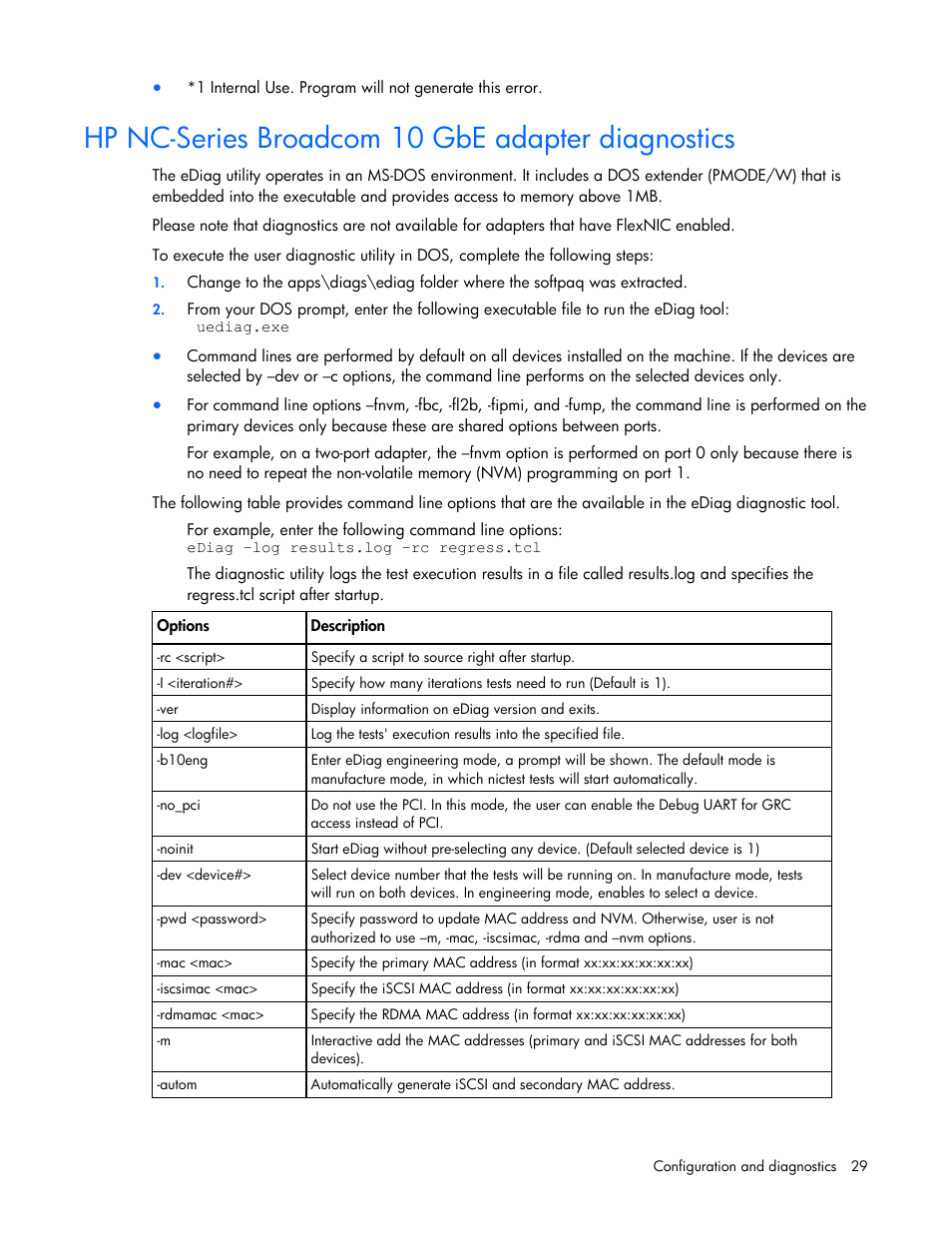 Hp nc-series broadcom 10 gbe adapter diagnostics | HP 441877-00F User Manual | Page 29 / 82