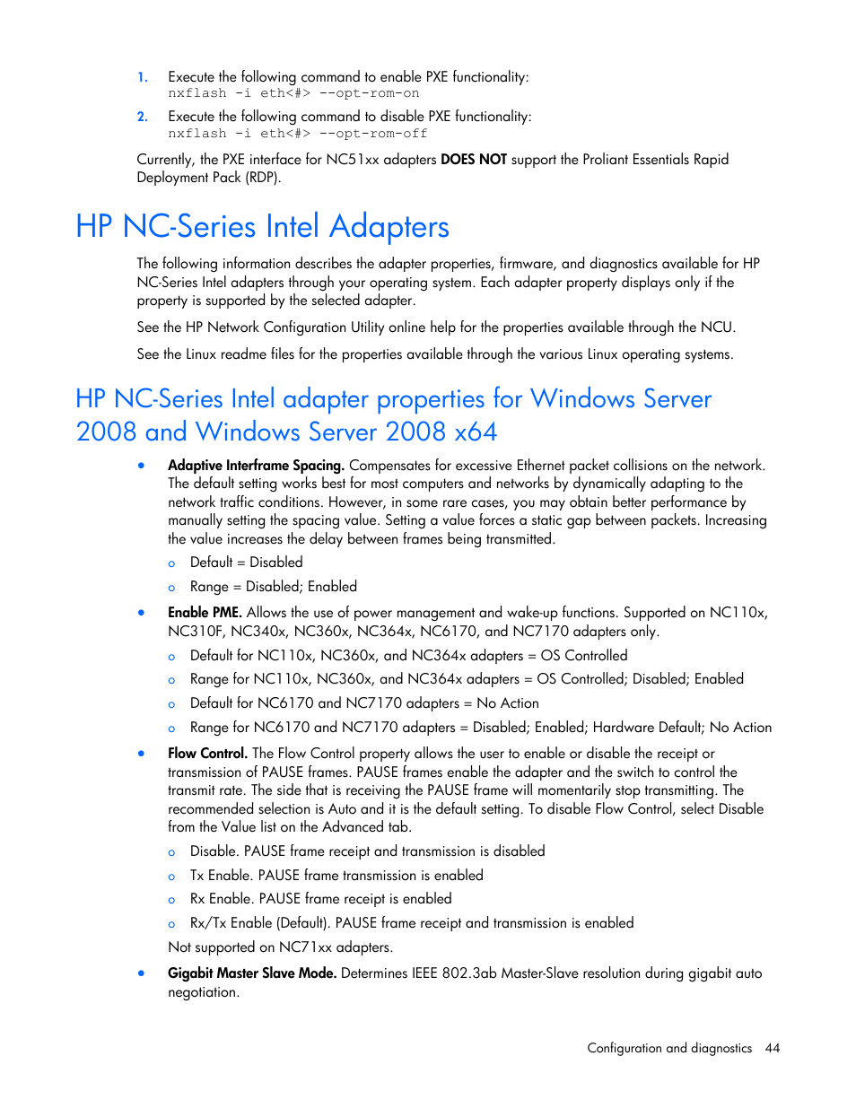 Hp nc-series intel adapters | HP 441877-00F User Manual | Page 44 / 82