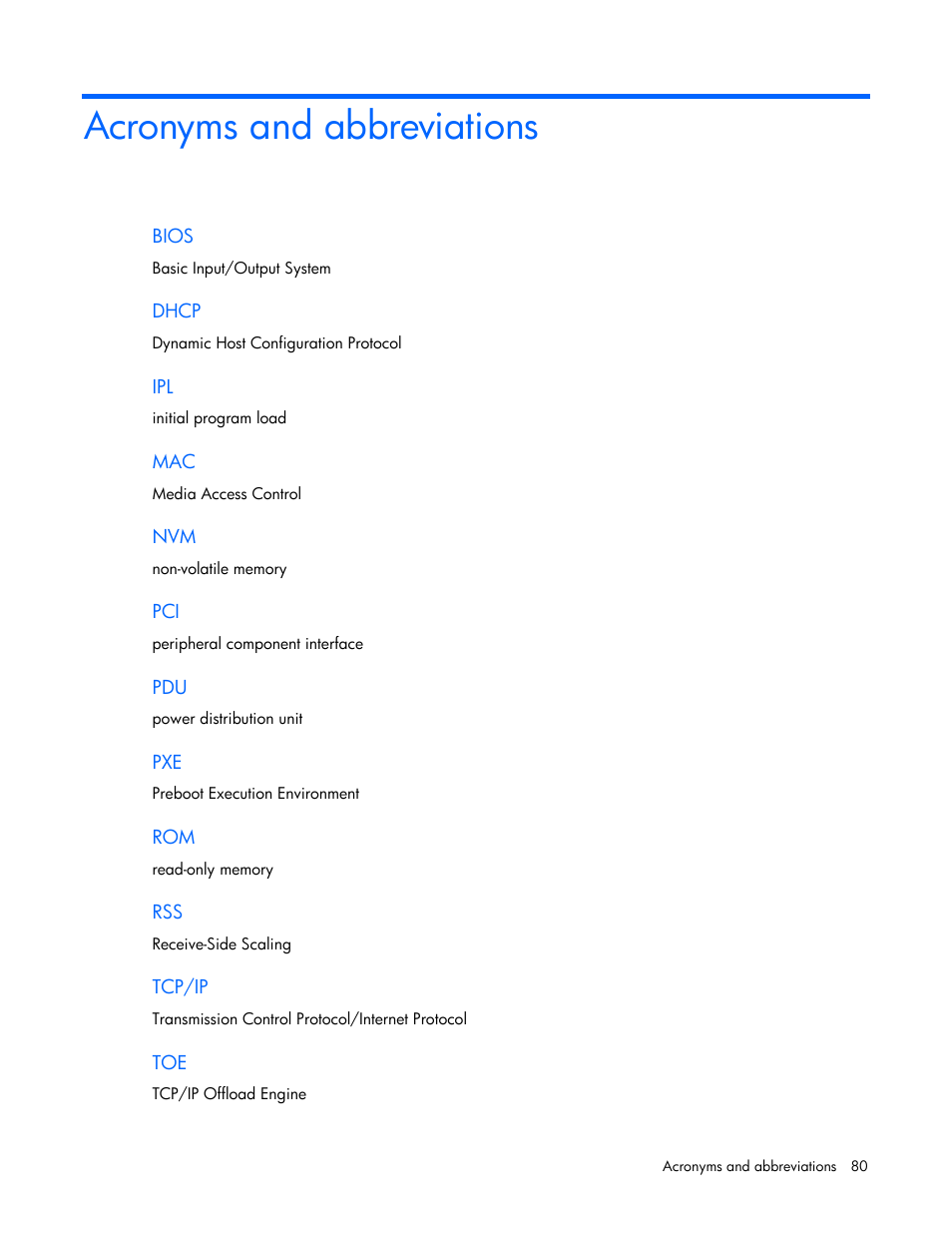 Acronyms and abbreviations | HP 441877-00F User Manual | Page 80 / 82