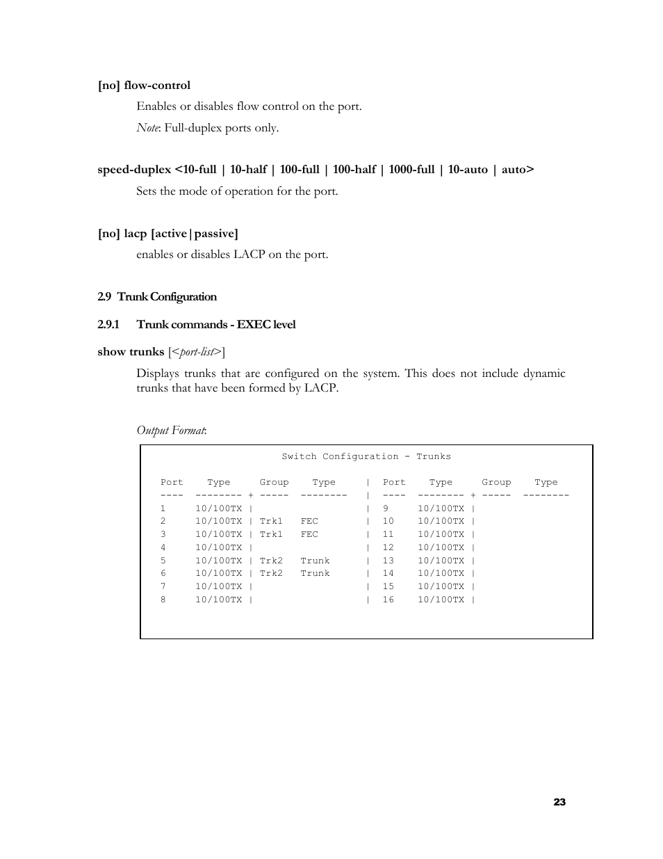 Trunk configuration, Trunk commands - exec level, Runk | Onfiguration | HP 2524 User Manual | Page 27 / 66