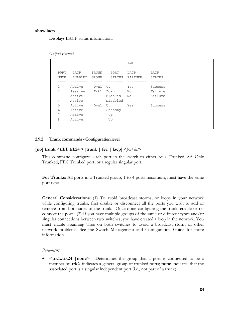 Trunk commands - configuration level | HP 2524 User Manual | Page 28 / 66