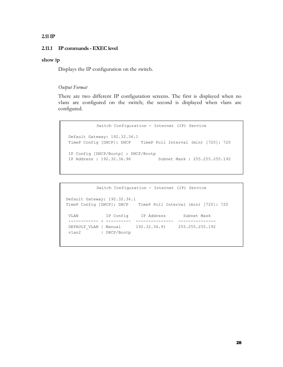 Ip commands - exec level, 1 ip commands - exec level | HP 2524 User Manual | Page 32 / 66