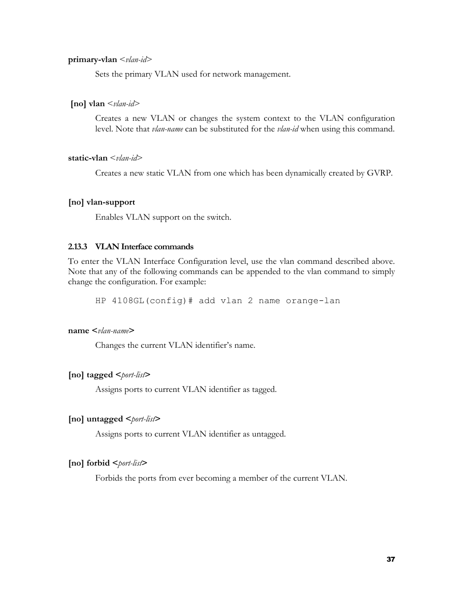 Vlan interface commands, 3 vlan interface commands | HP 2524 User Manual | Page 41 / 66