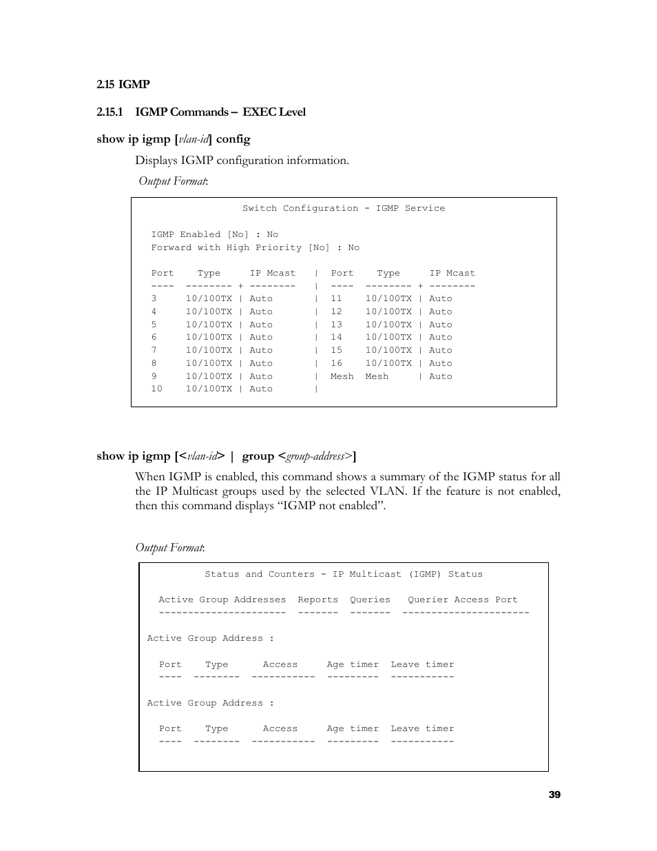 Igmp, Igmp commands – exec level, 1 igmp commands – exec level | HP 2524 User Manual | Page 43 / 66