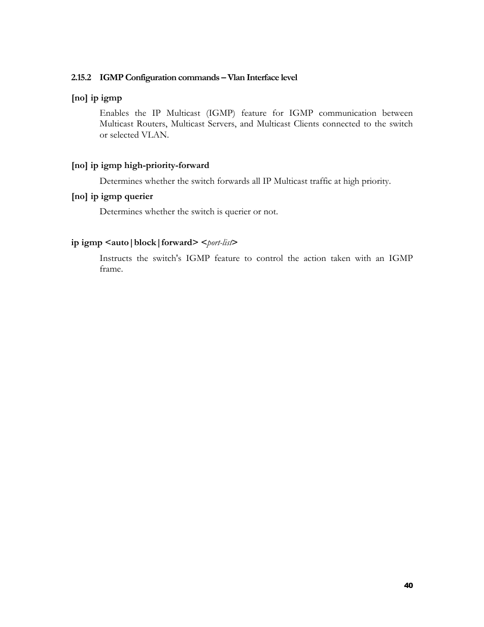 Igmp configuration commands – vlan interface level | HP 2524 User Manual | Page 44 / 66
