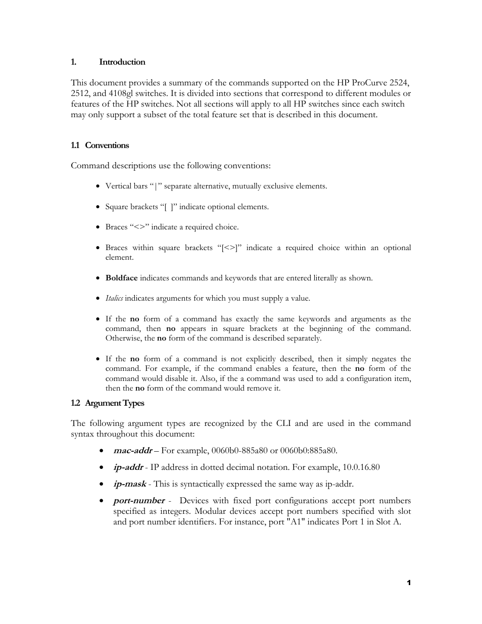 Introduction, Conventions, Argument types | Onventions, Rgument, Ypes | HP 2524 User Manual | Page 5 / 66