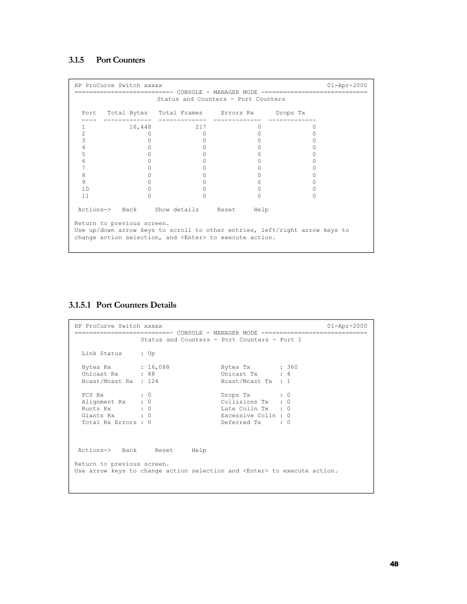 Port counters, Port counters details, 1 port counters details | 5 port counters | HP 2524 User Manual | Page 52 / 66