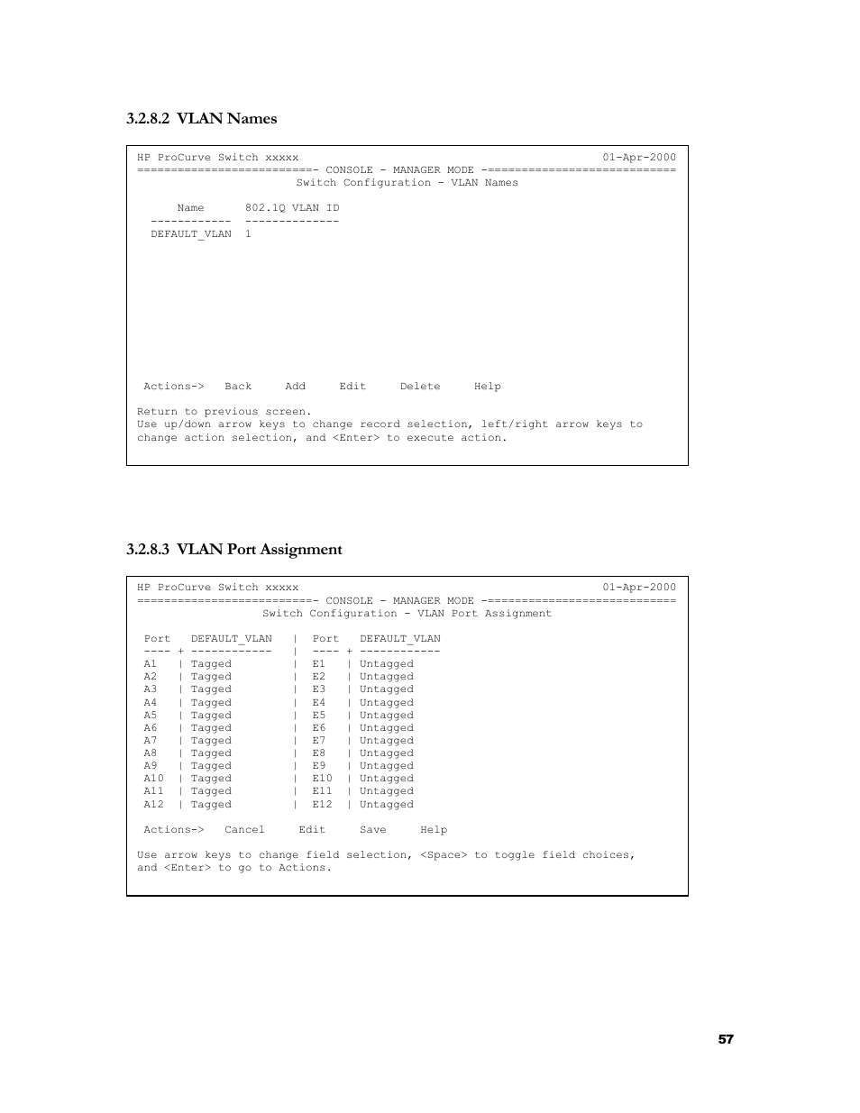 Vlan names, Vlan port assignment, 2 vlan names 3.2.8.3 vlan port assignment | 2 vlan names, 3 vlan port assignment | HP 2524 User Manual | Page 61 / 66
