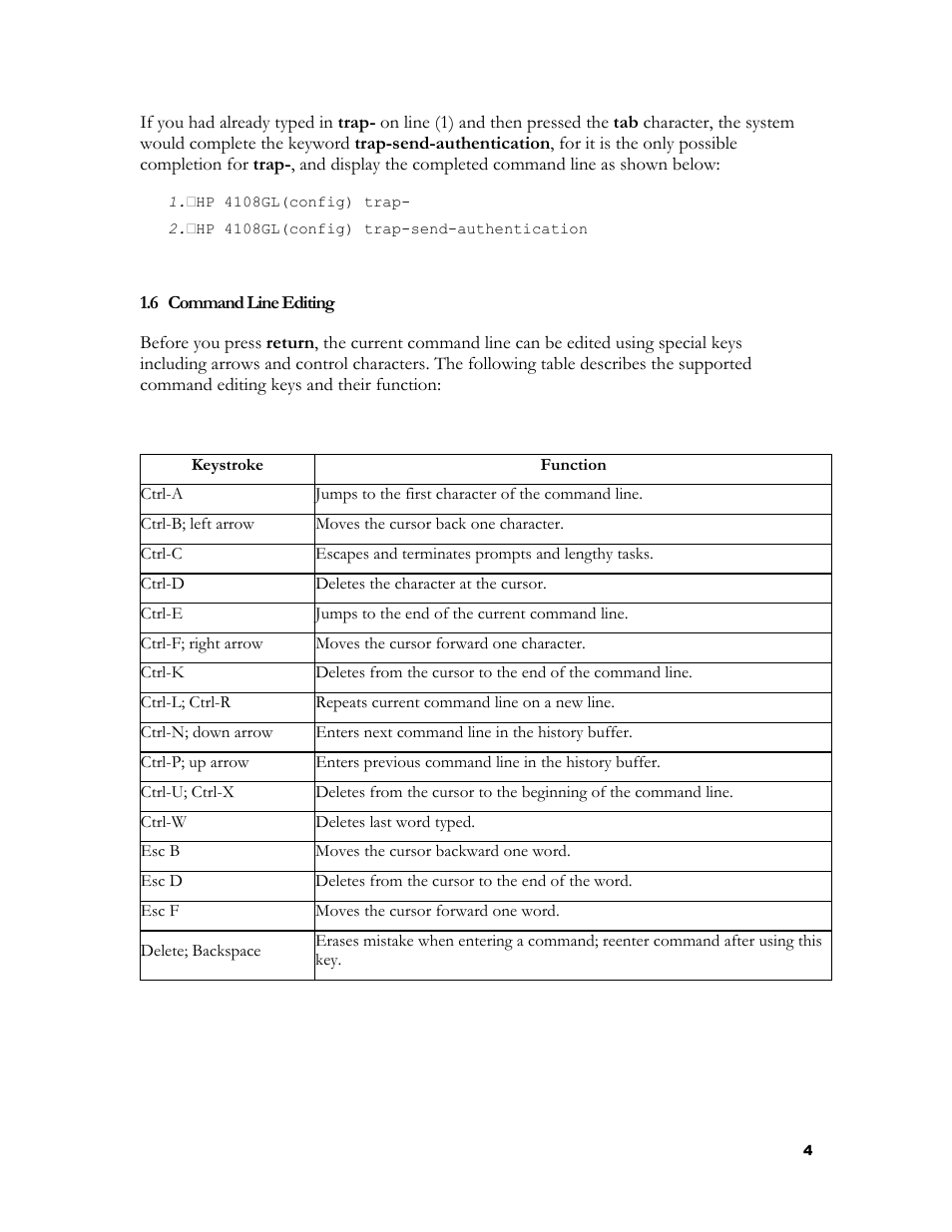 Command line editing, Ommand, Diting | HP 2524 User Manual | Page 8 / 66
