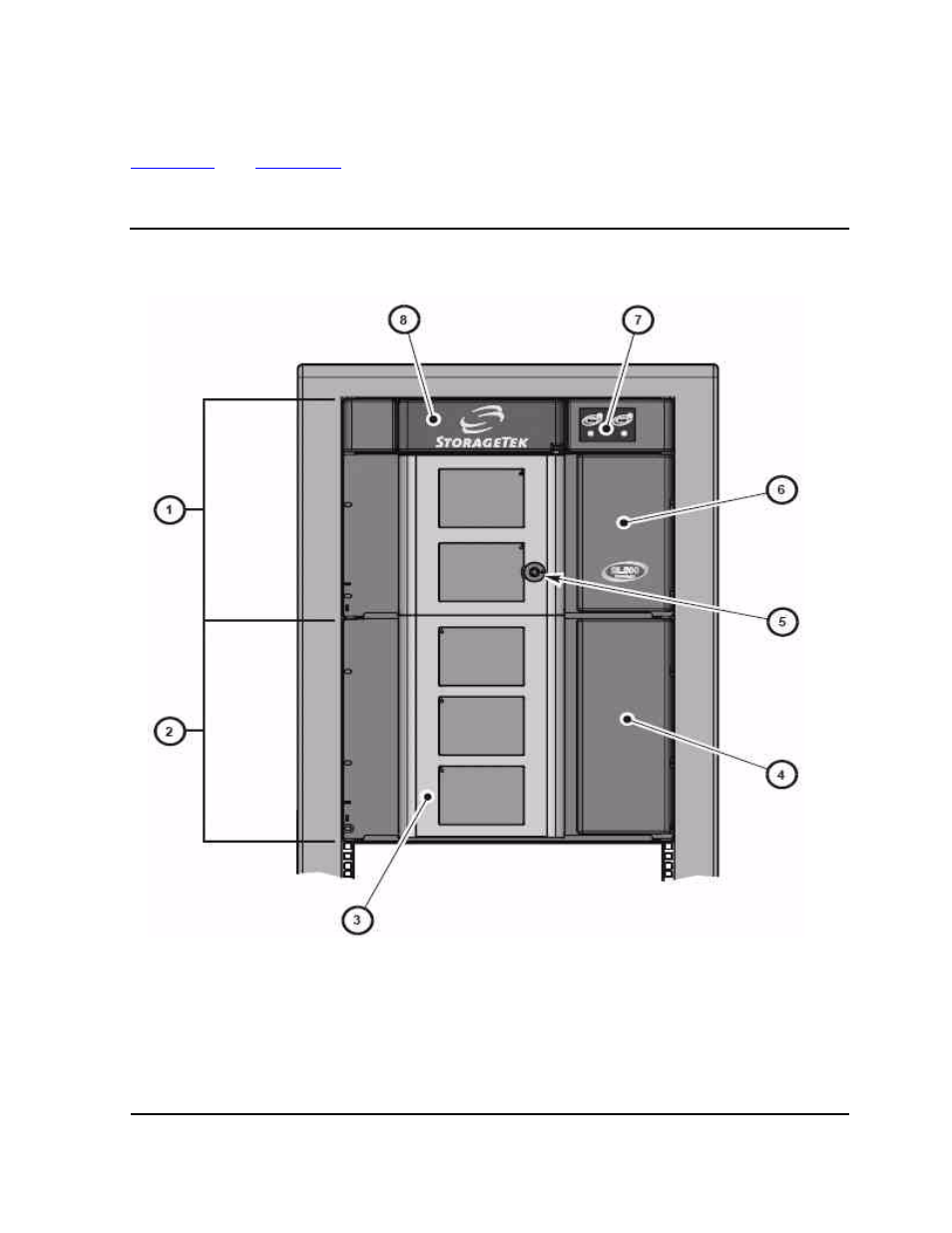 Views and locations, Figure 1-1, Front view of tape library components | HP SL500 (M852x) User Manual | Page 12 / 76