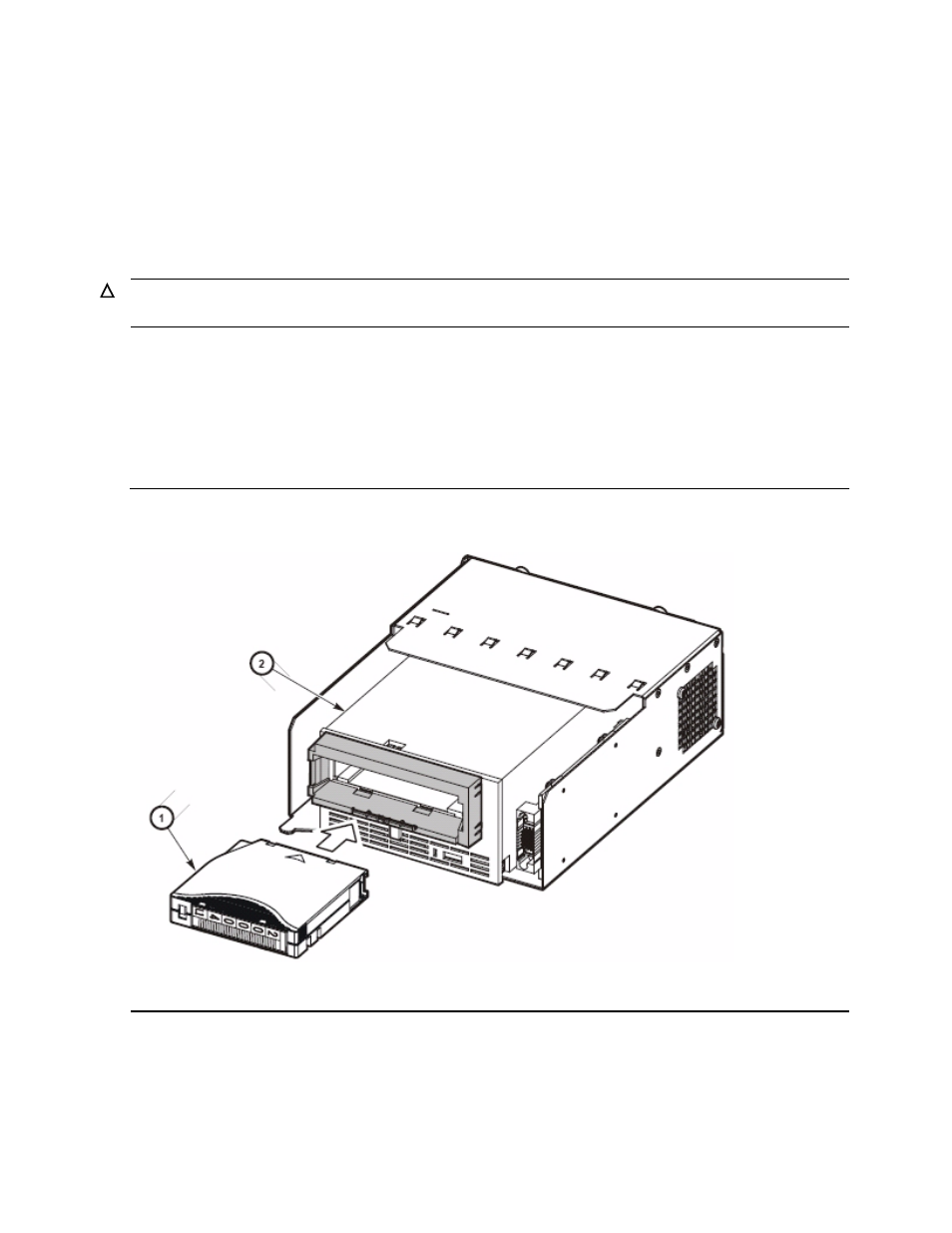 Inserting a cartridge into a tape drive, Figure 3-6, Inserting cartridge into tape drive | HP SL500 (M852x) User Manual | Page 40 / 76