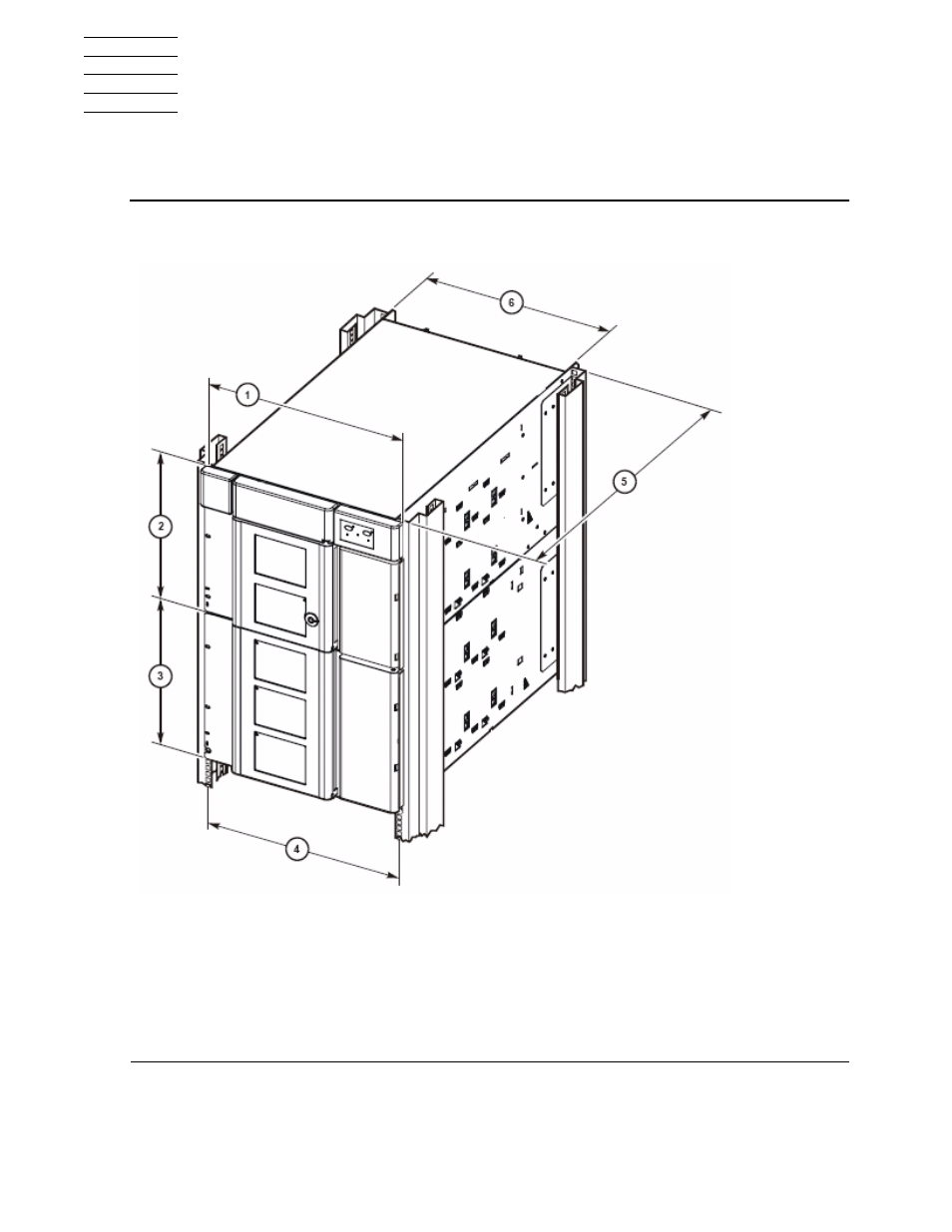 A specifications, A. specifications, Figure a-1 | Library and rack dimensions, Specifications | HP SL500 (M852x) User Manual | Page 63 / 76