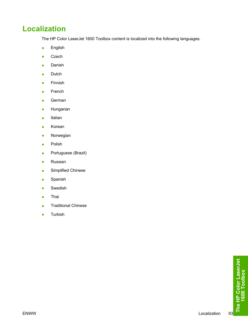 Localization | HP 1600 User Manual | Page 107 / 184