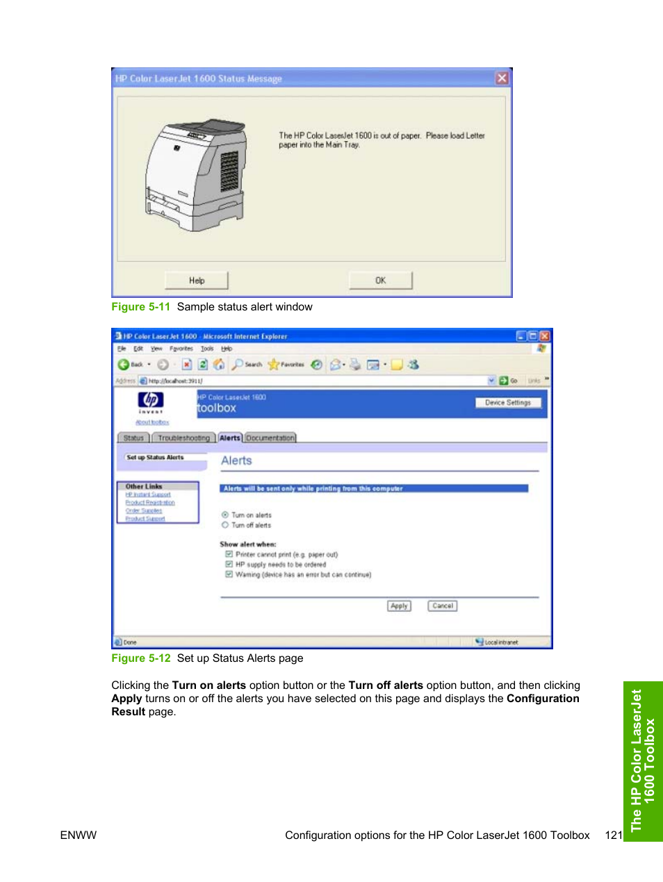 Figure 5-11 sample status alert window | HP 1600 User Manual | Page 135 / 184