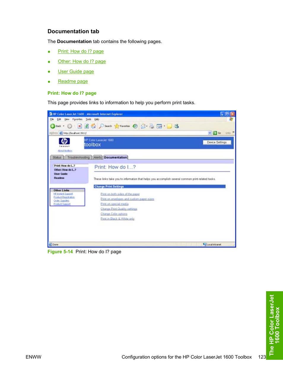 Documentation tab | HP 1600 User Manual | Page 137 / 184