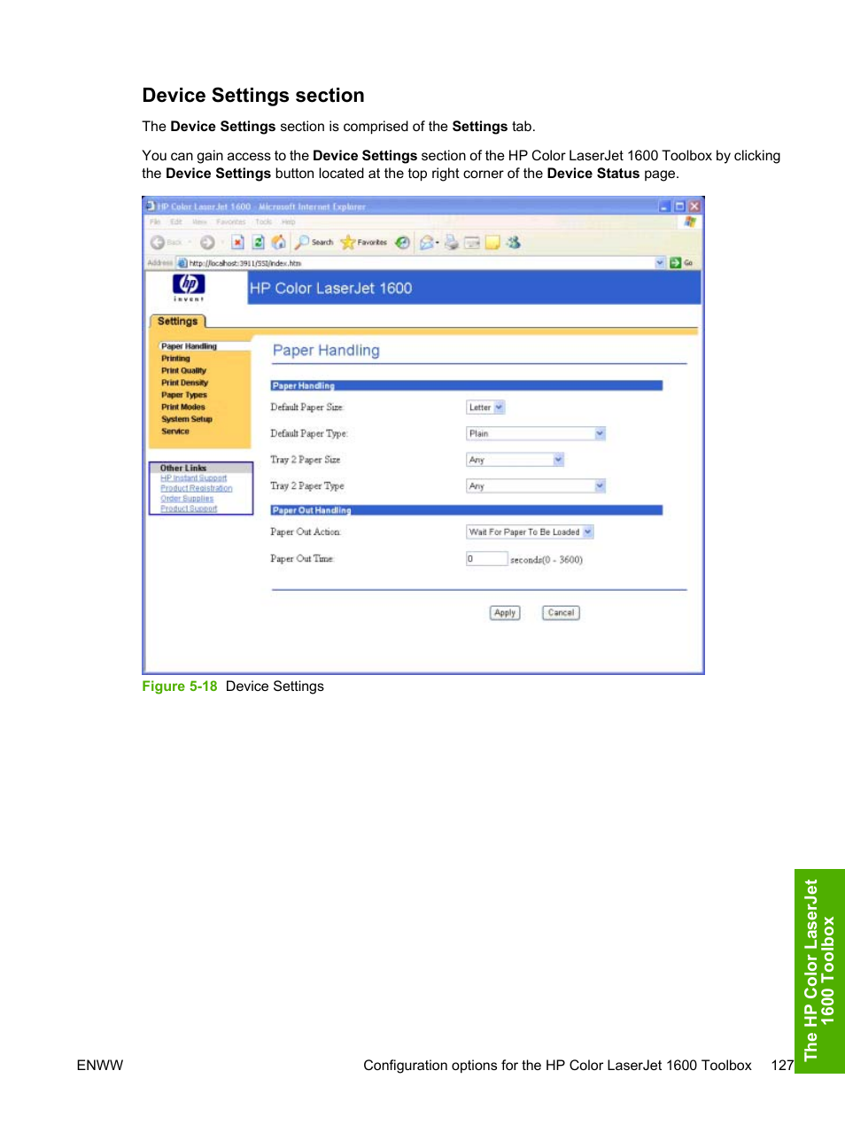 Device settings section, Figure 5-18 device settings | HP 1600 User Manual | Page 141 / 184