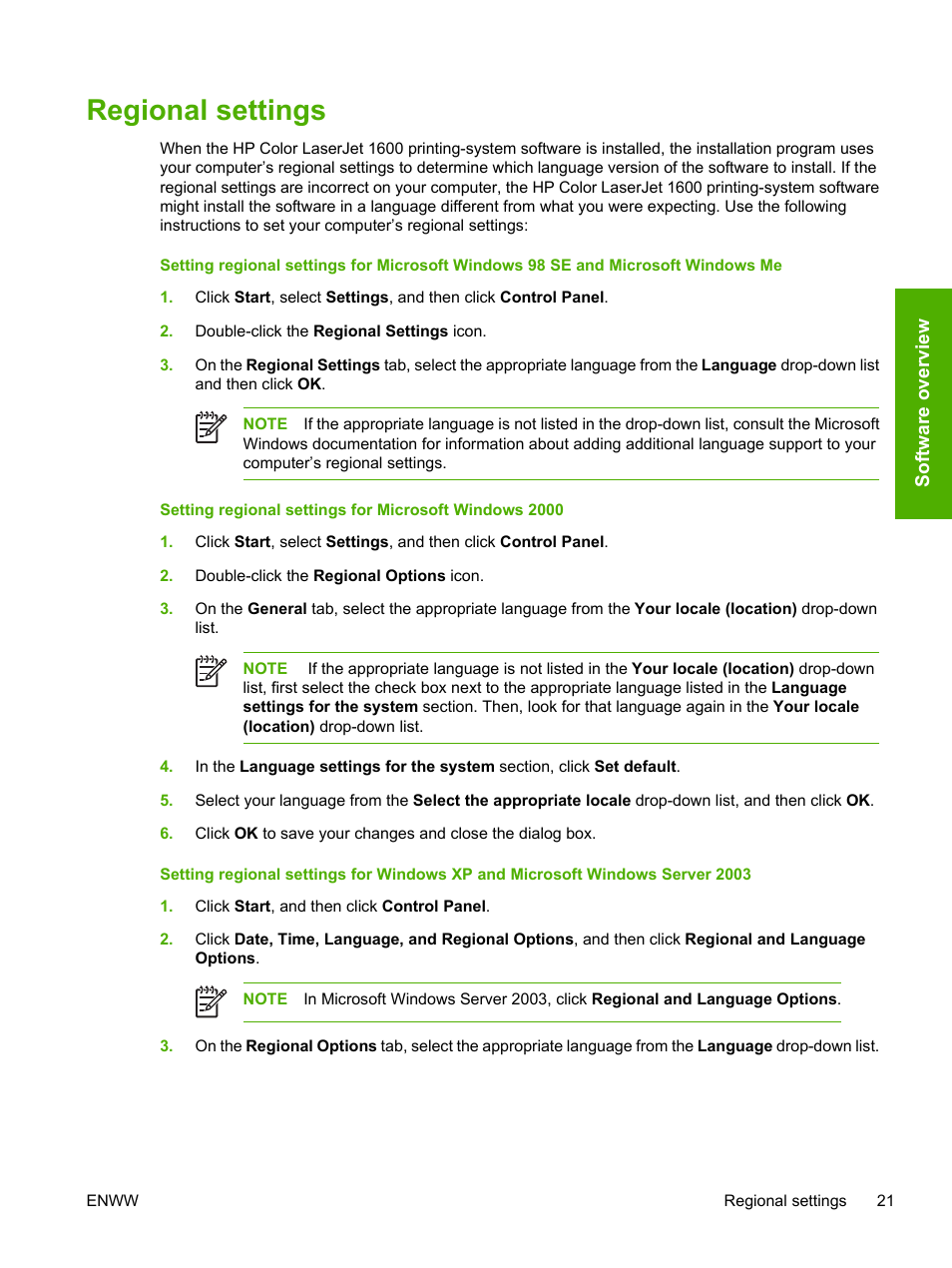 Regional settings | HP 1600 User Manual | Page 35 / 184