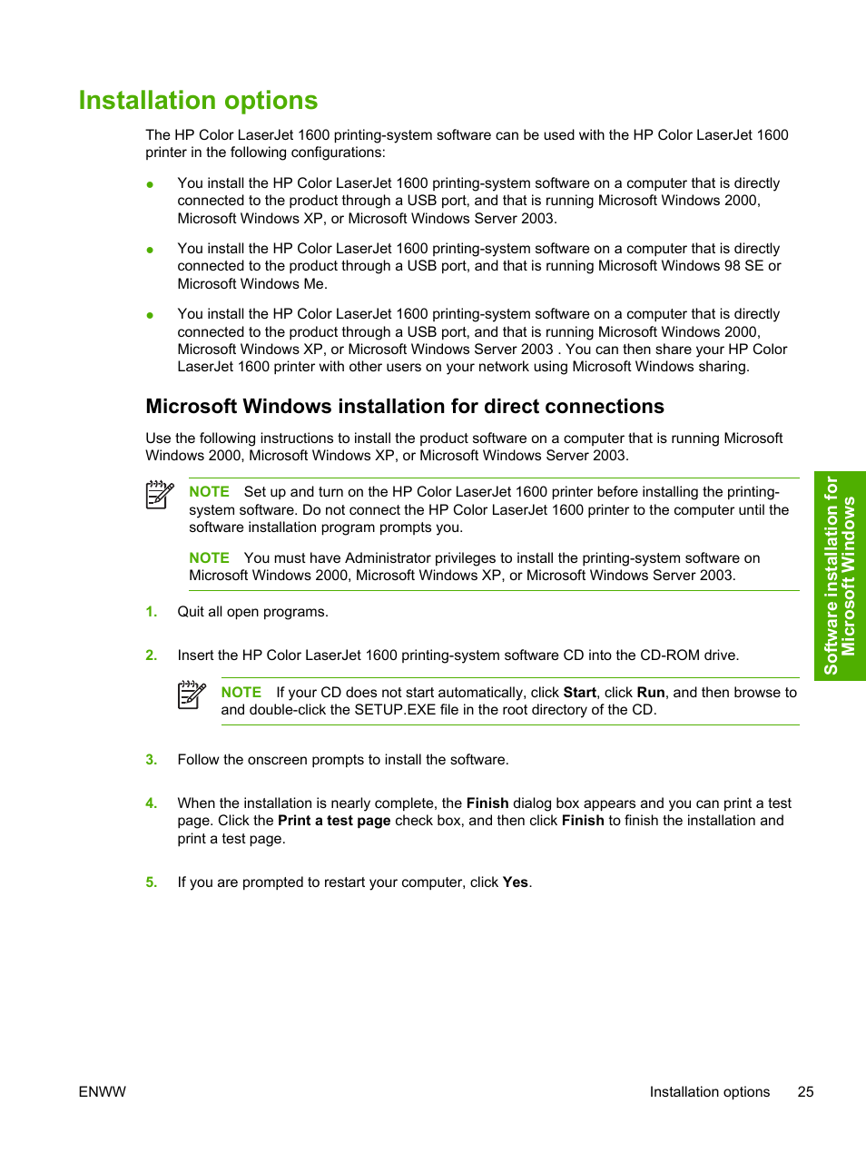 Installation options | HP 1600 User Manual | Page 39 / 184