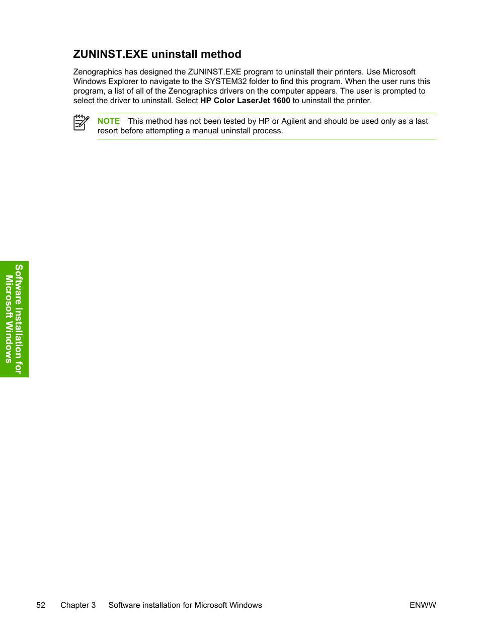 Zuninst.exe uninstall method | HP 1600 User Manual | Page 66 / 184