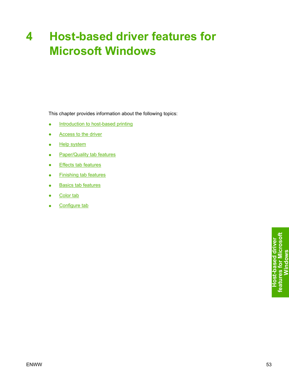 Host-based driver features for microsoft windows, 4 host-based driver features for microsoft windows, 4host-based driver features for microsoft windows | HP 1600 User Manual | Page 67 / 184