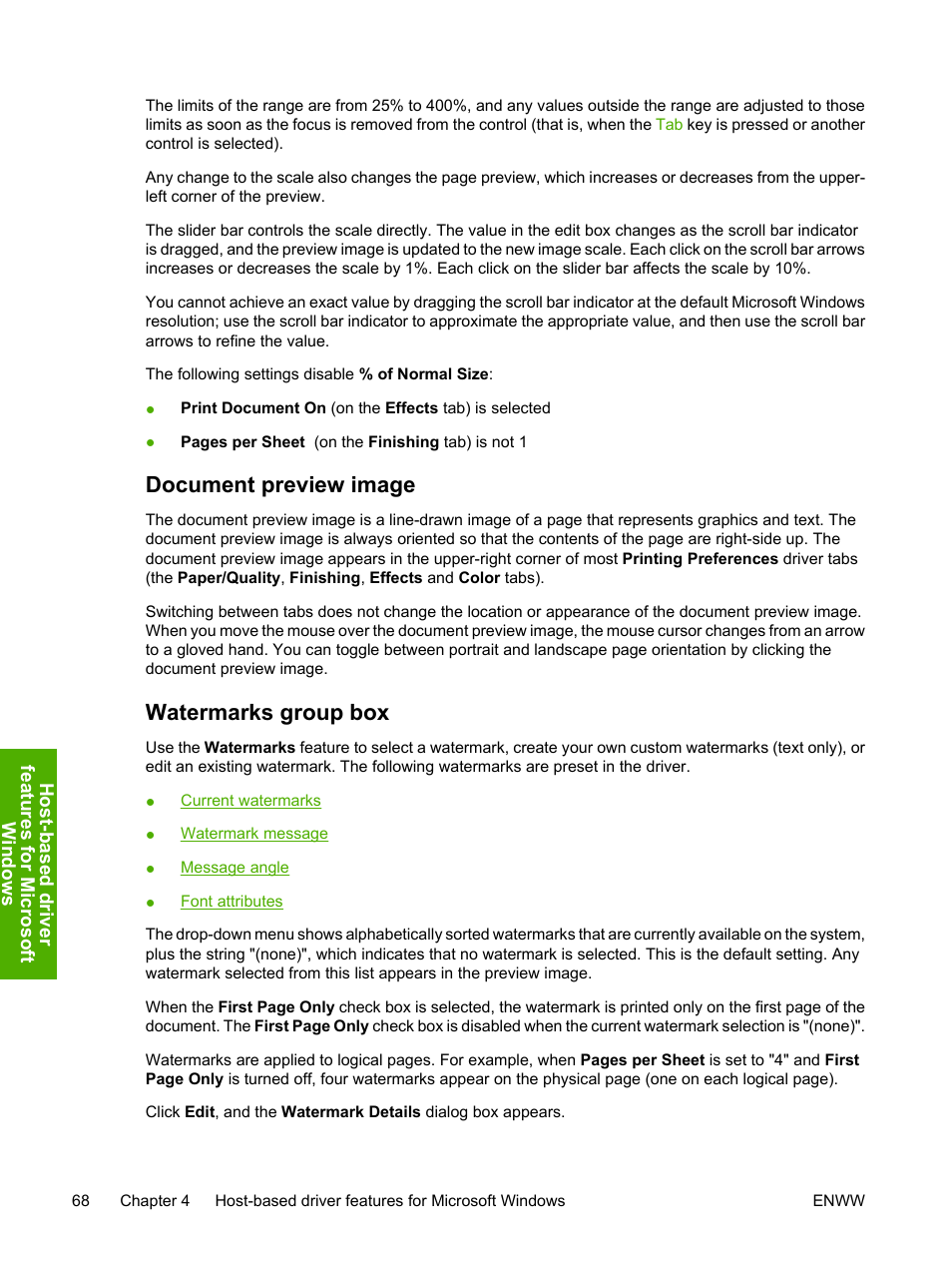 Document preview image, Watermarks group box, Document preview image watermarks group box | HP 1600 User Manual | Page 82 / 184