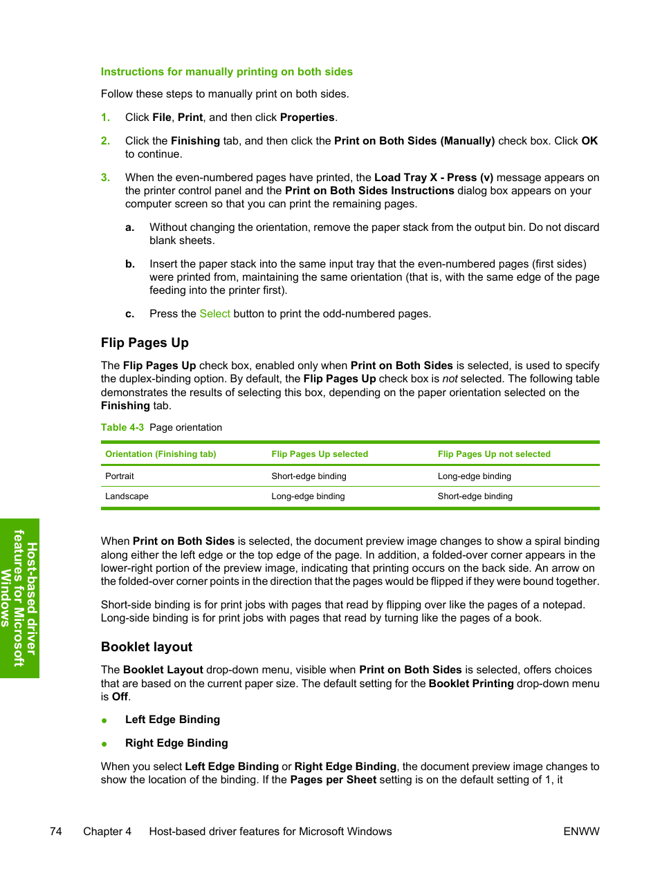 Instructions for manually printing on both sides, Booklet layout | HP 1600 User Manual | Page 88 / 184