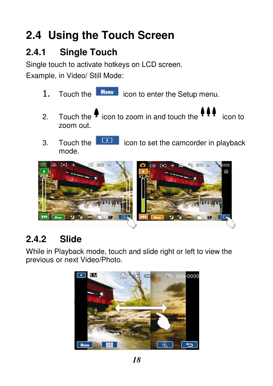 Using the touch screen, Single touch, Slide | HP V506AU User Manual | Page 19 / 99