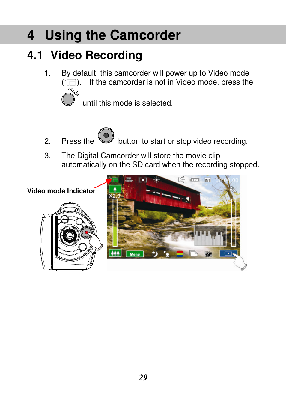 Using the camcorder, Video recording | HP V506AU User Manual | Page 30 / 99