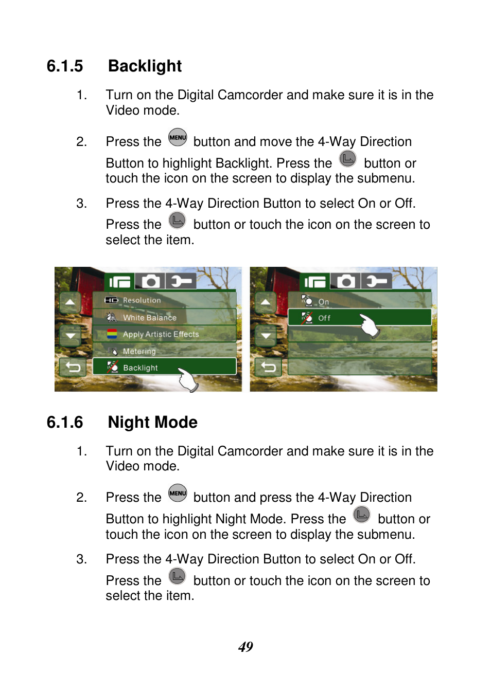 Backlight, Night mode | HP V506AU User Manual | Page 50 / 99