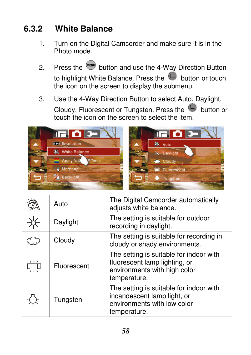 White balance | HP V506AU User Manual | Page 59 / 99