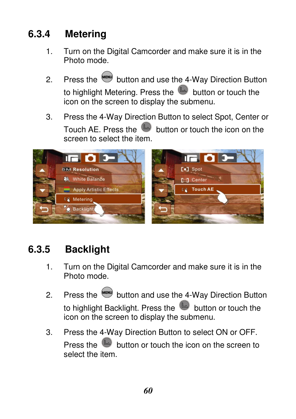 Metering, Backlight | HP V506AU User Manual | Page 61 / 99