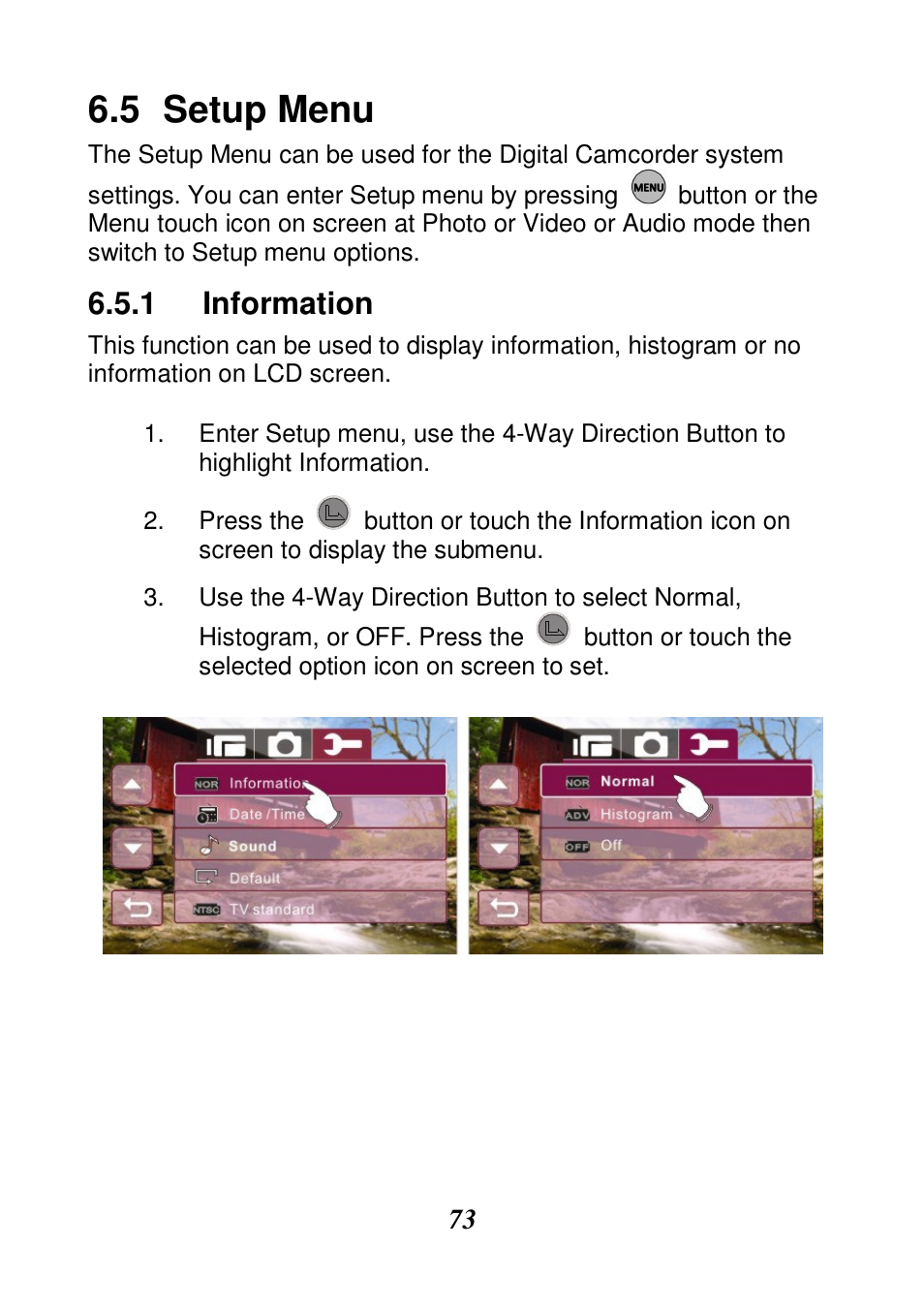 Setup menu, Information | HP V506AU User Manual | Page 74 / 99