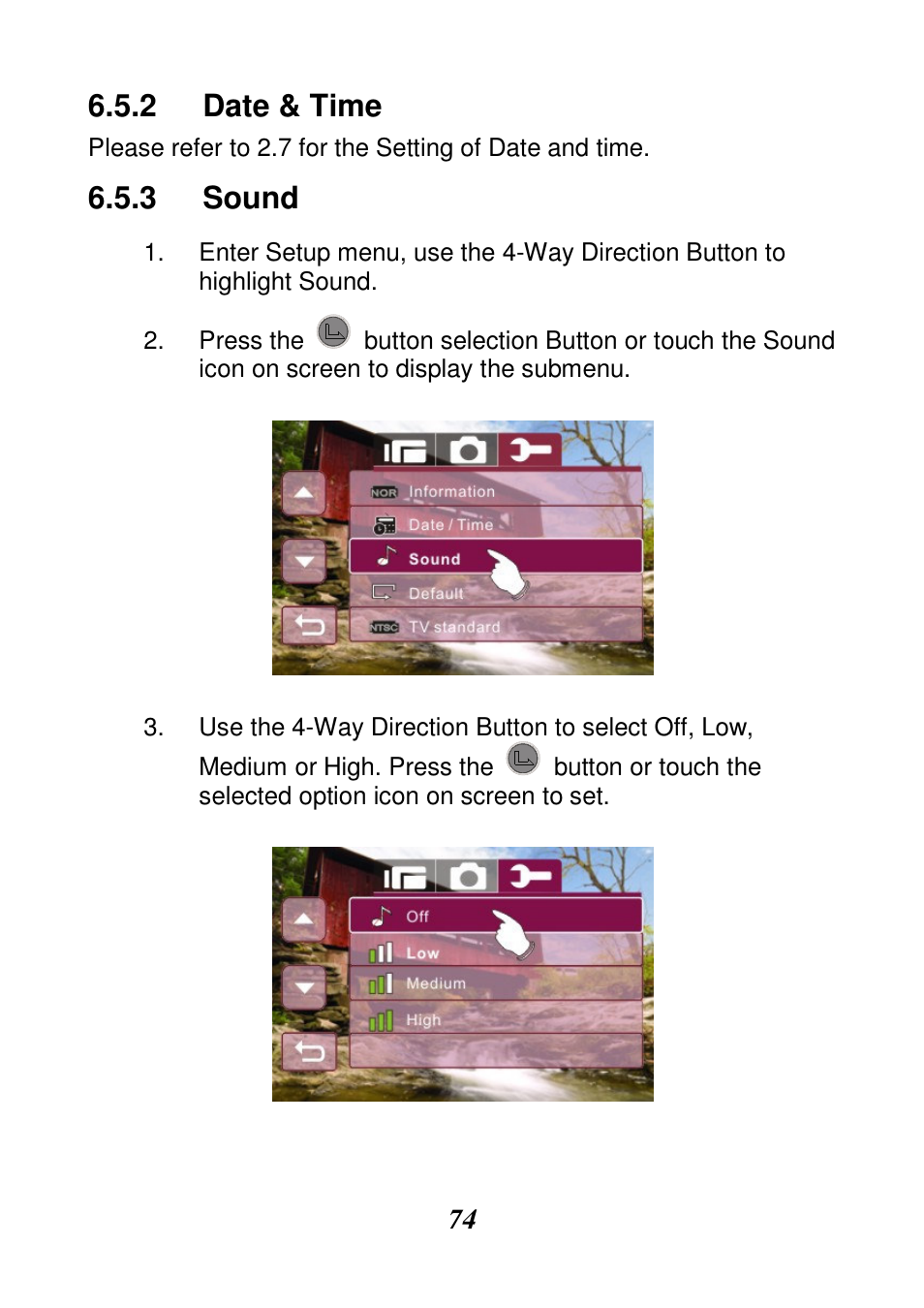 Date & time, Sound | HP V506AU User Manual | Page 75 / 99