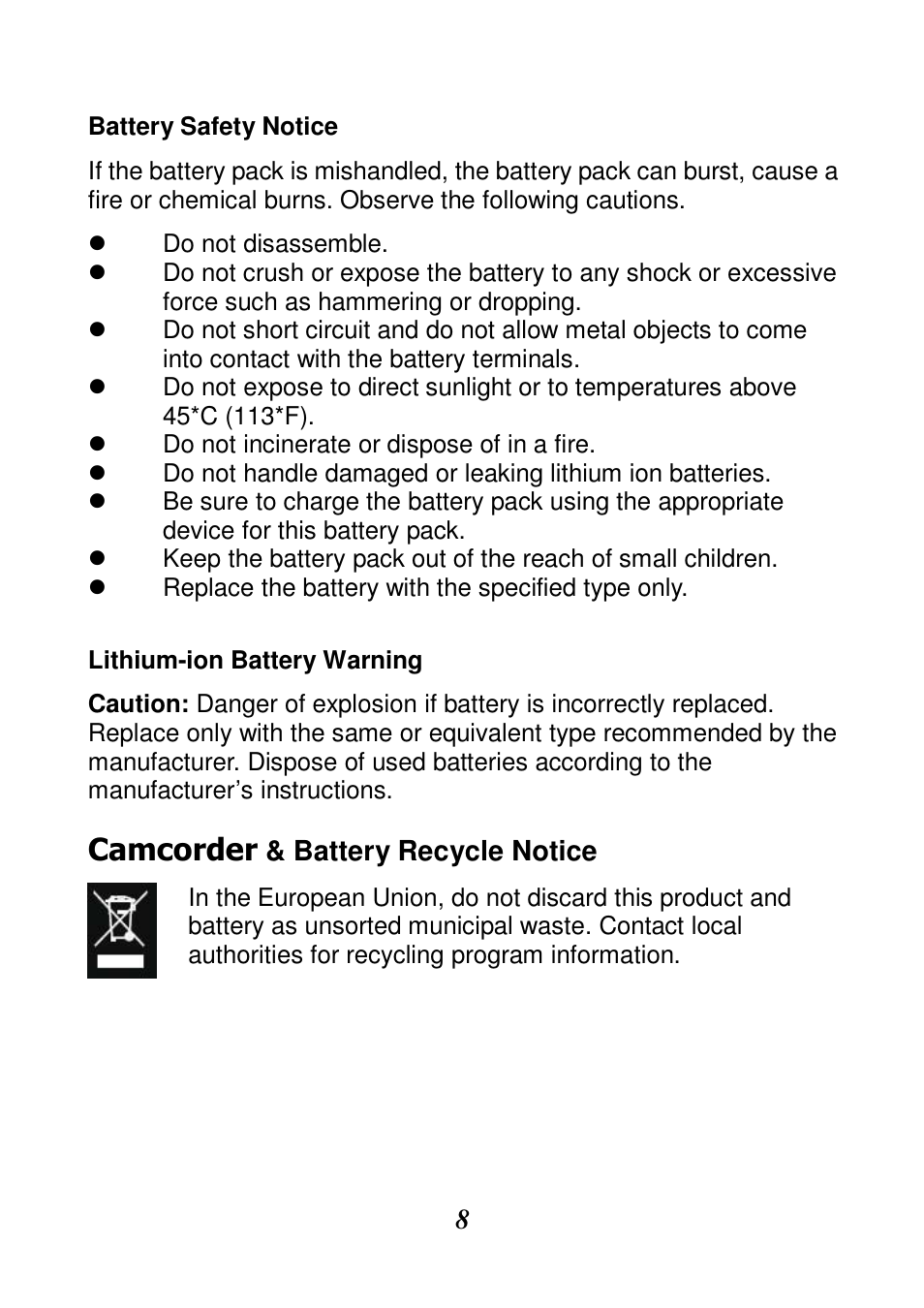 Camcorder | HP V506AU User Manual | Page 9 / 99